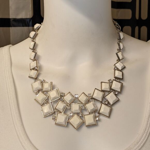 Vintage faceted squares & rhinestone statement necklace - Picture 1 of 5